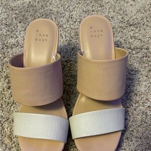 a new day Pink and White Two-Band Slip-On Mules